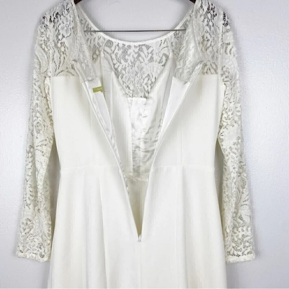 Gianni Bini Scoop Neck Lace Long Sleeve Pleated Dress Ivory Size 4 - Picture 8 of 10